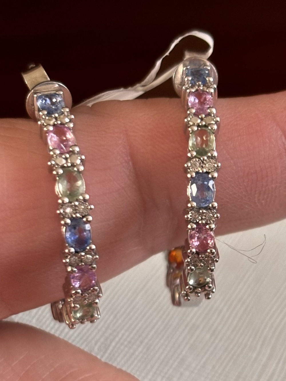 Sterling Silver Genuine Multi-Color Sapphire Gemstone Hoop Earrings